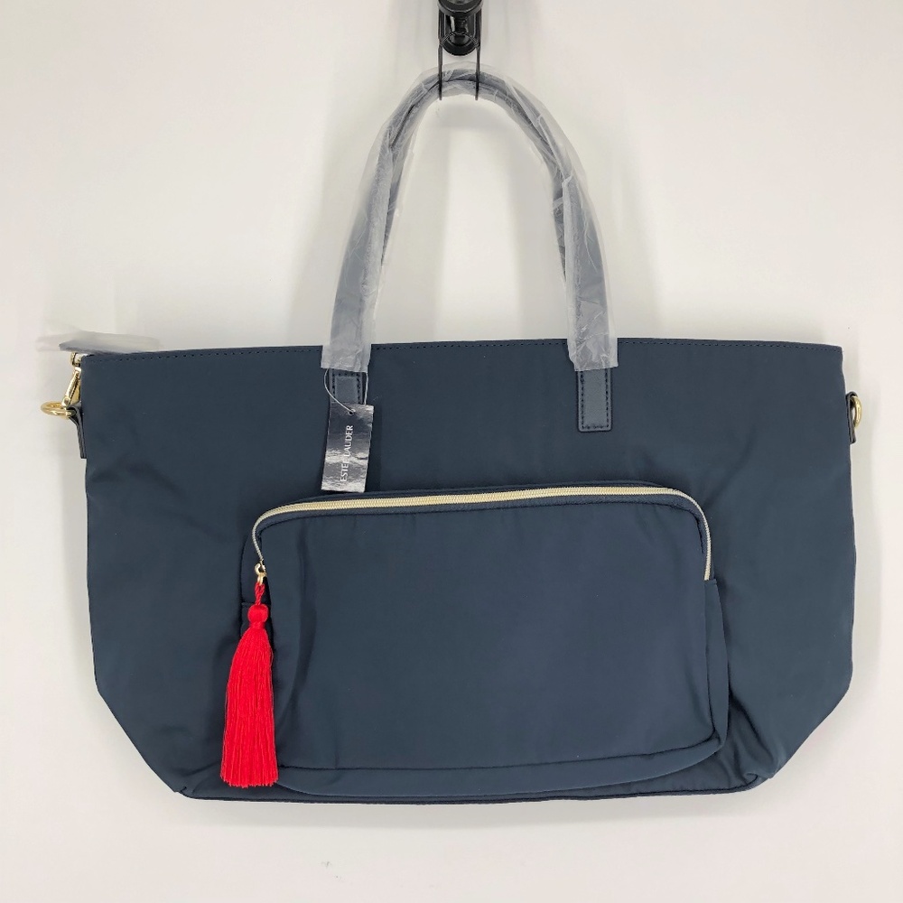 Estee Lauder Makeup Travel Bag Purse Navy Blue Satchel Shoulder Bag New With Tag